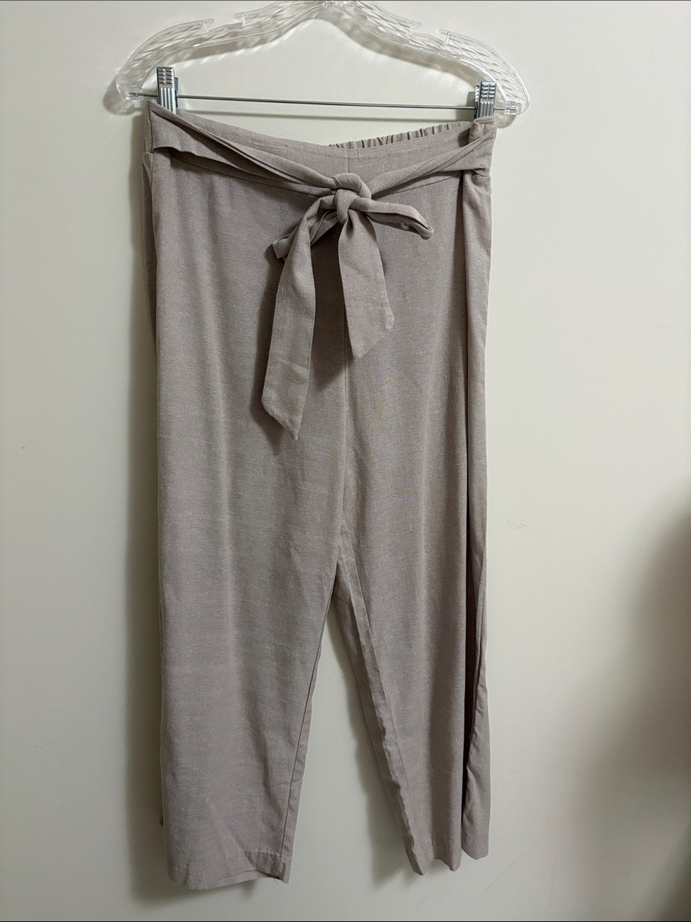 Tie-Waist Wide Leg Pants - Taupe